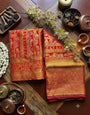 Allure Red Pure Banarasi Silk Saree With Demesne Blouse Piece