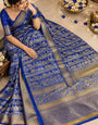 Comely Royal Blue Pure Banarasi Silk Saree With Effulgent Blouse Piece
