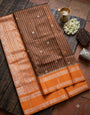 Ailurophile Brown Pure Banarasi Silk Saree With Palimpsest Blouse Piece