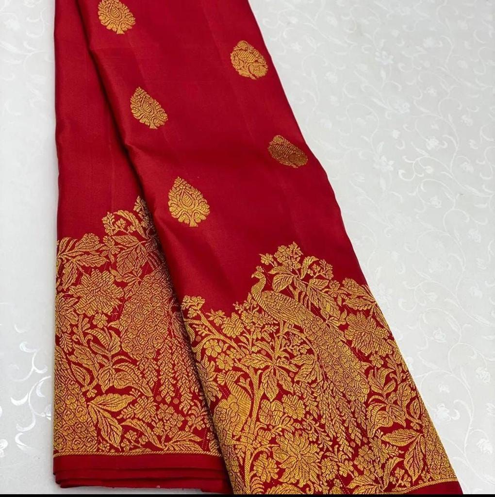 Ravishing Red Soft Banarasi Silk Saree With Pleasurable Blouse Piece