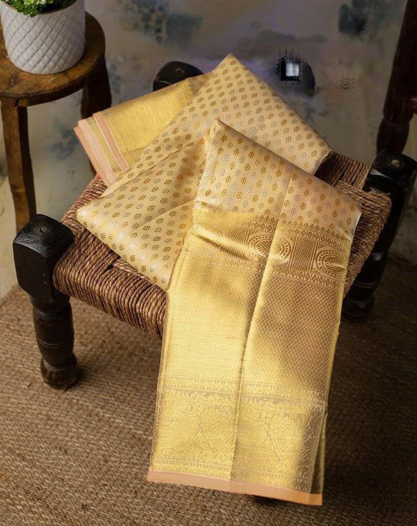 Blooming Beige Soft Silk Saree With Delightful Blouse Piece
