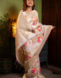 Twirling Beige Soft Banarasi Silk Saree With Exceptional Blouse Piece