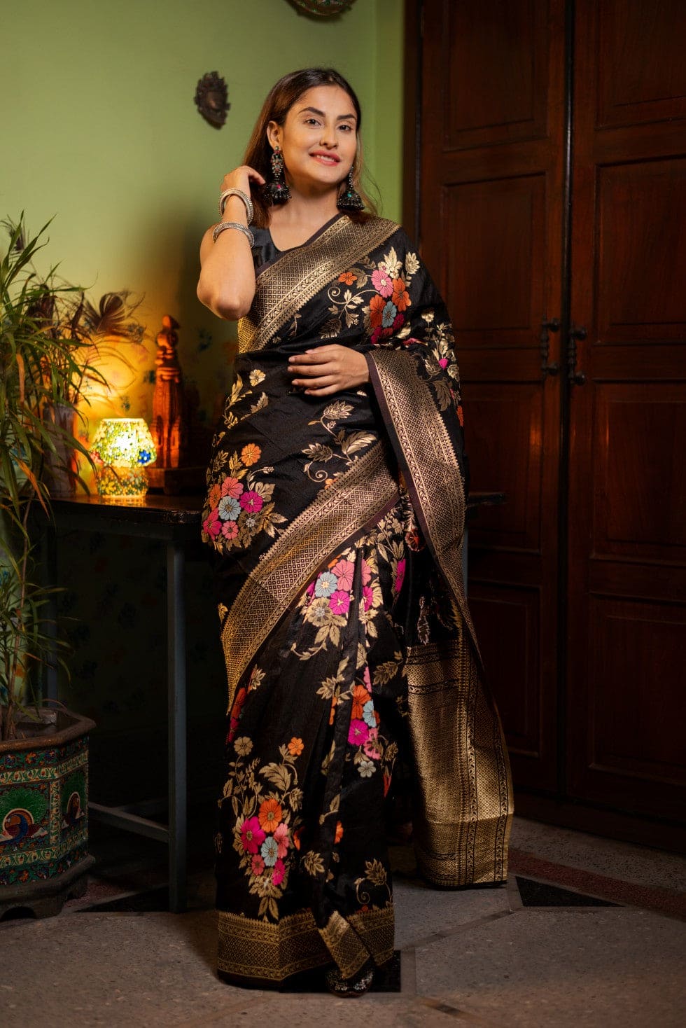 Ravishing Black Soft Banarasi Silk Saree With Classic Blouse Piece