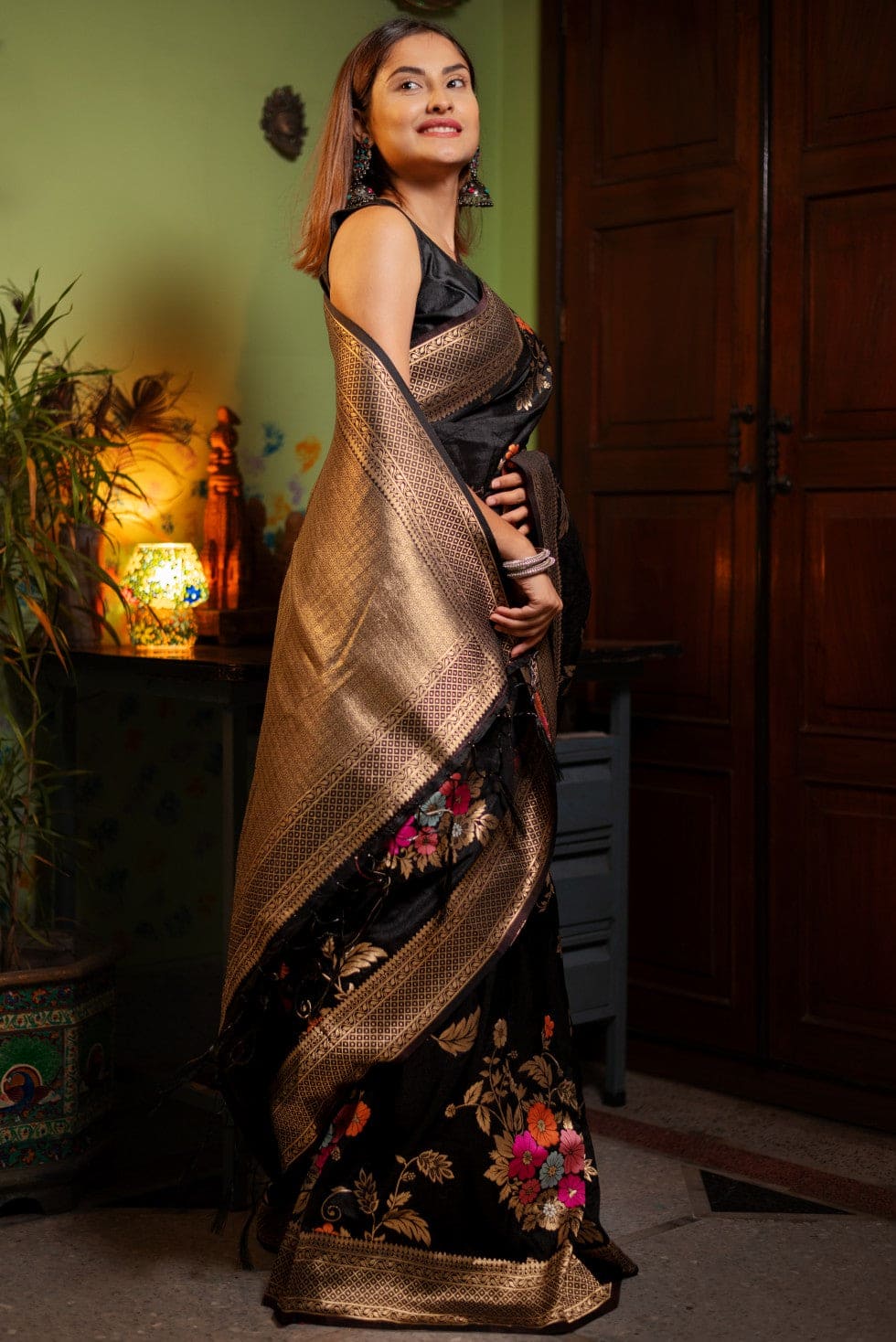 Ravishing Black Soft Banarasi Silk Saree With Classic Blouse Piece