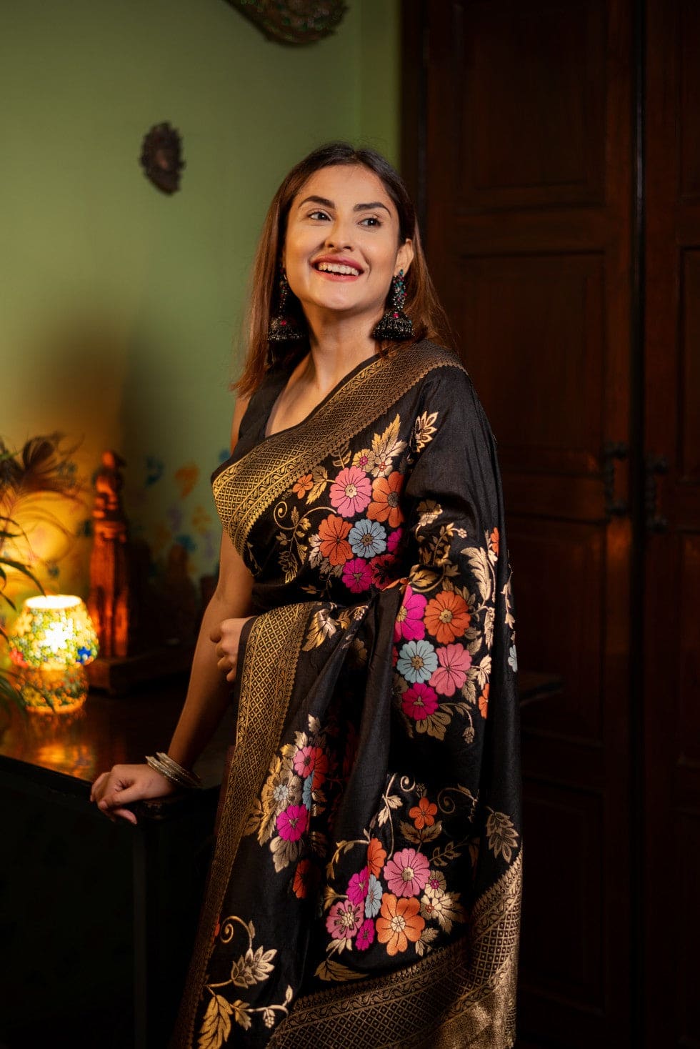 Ravishing Black Soft Banarasi Silk Saree With Classic Blouse Piece