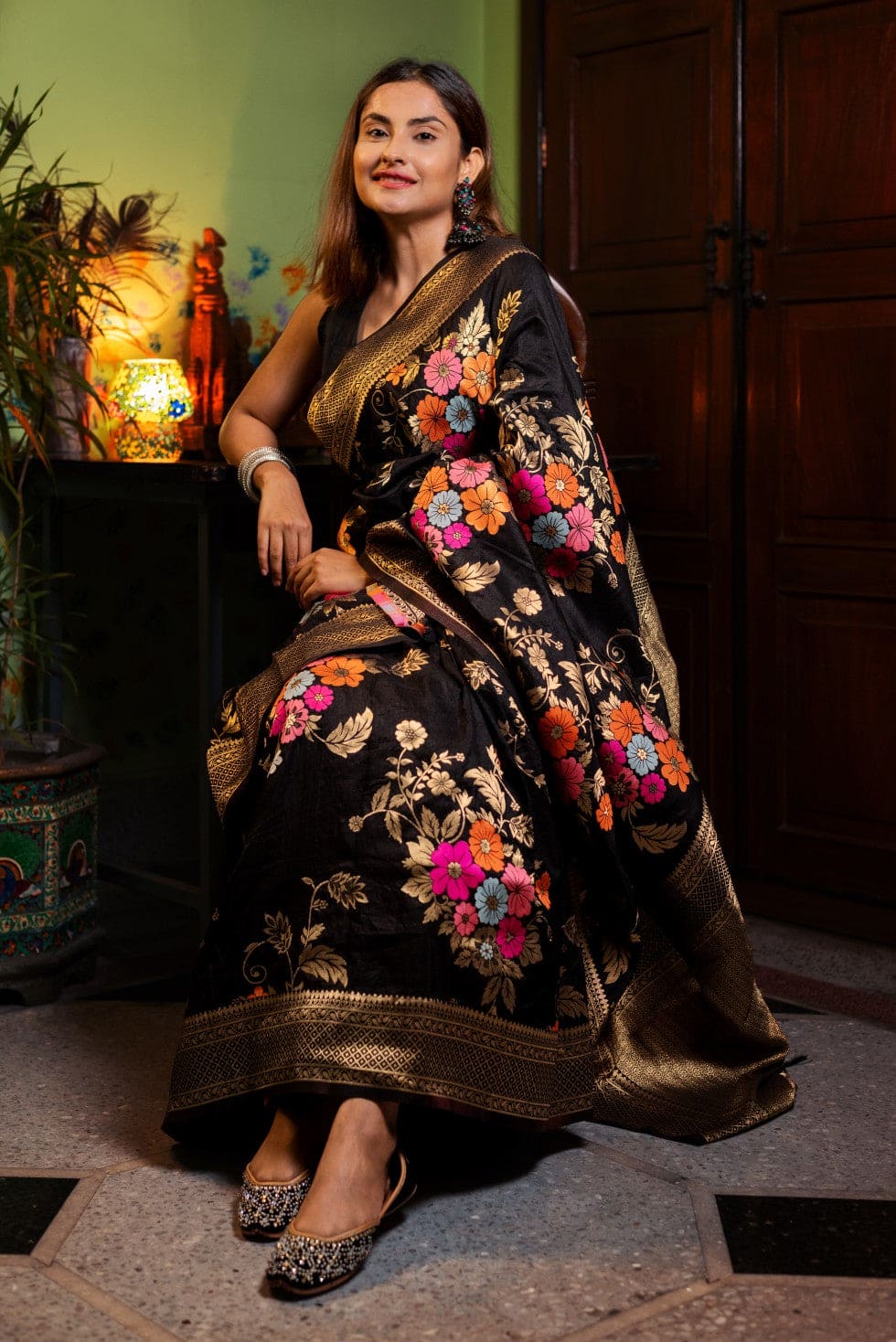 Ravishing Black Soft Banarasi Silk Saree With Classic Blouse Piece