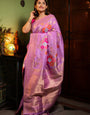 Glittering Lavender Soft Banarasi Silk Saree With Fantabulous Blouse Piece