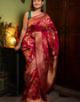 Serendipity Red Soft Banarasi Silk Saree With Murmurous Blouse Piece