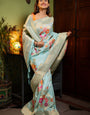 Gratifying Sky Soft Banarasi Silk Saree With Tempting Blouse Piece