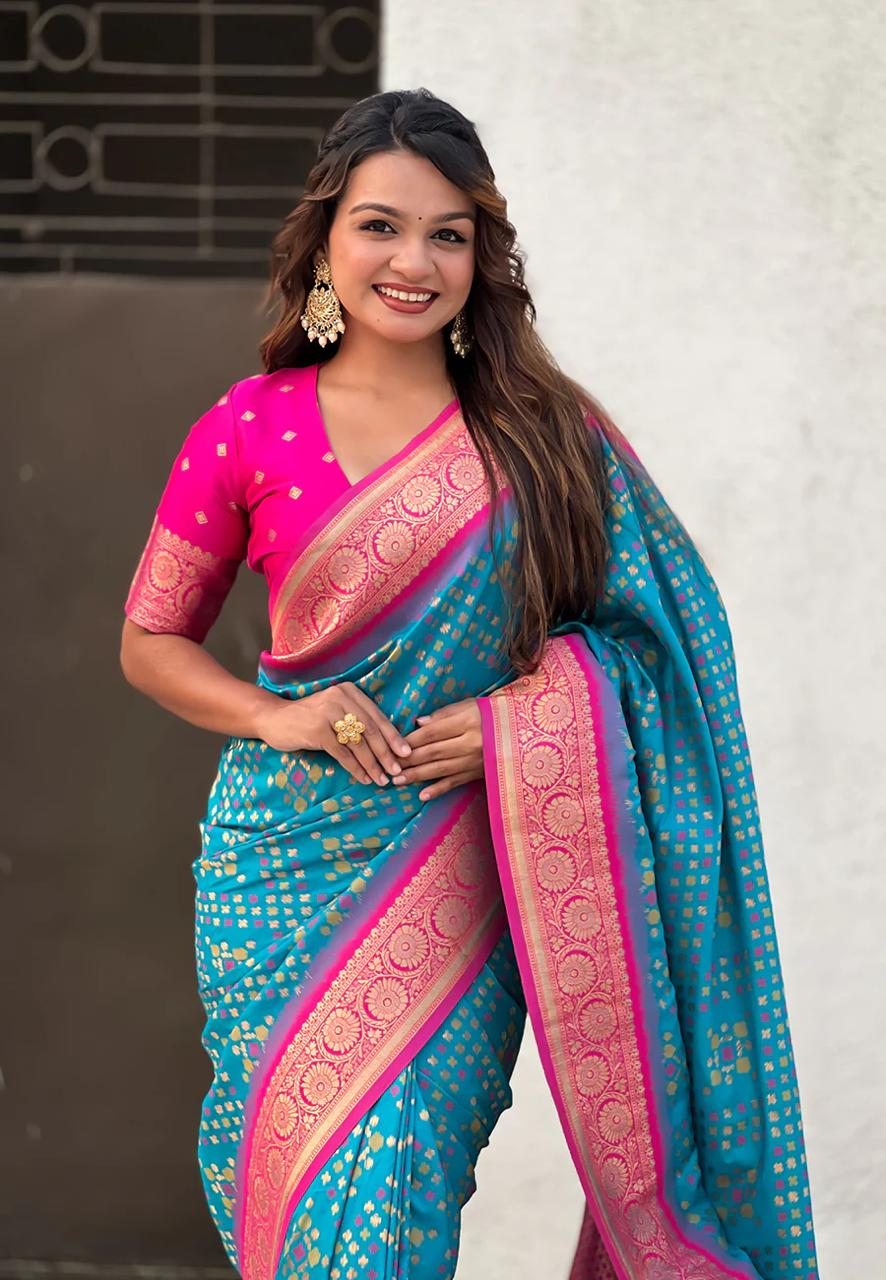 Epiphany Firozi Soft Silk Saree With Imaginative Blouse Piece