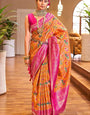 Gorgeous Orange Patola Silk Saree with Forbearance Blouse Piece