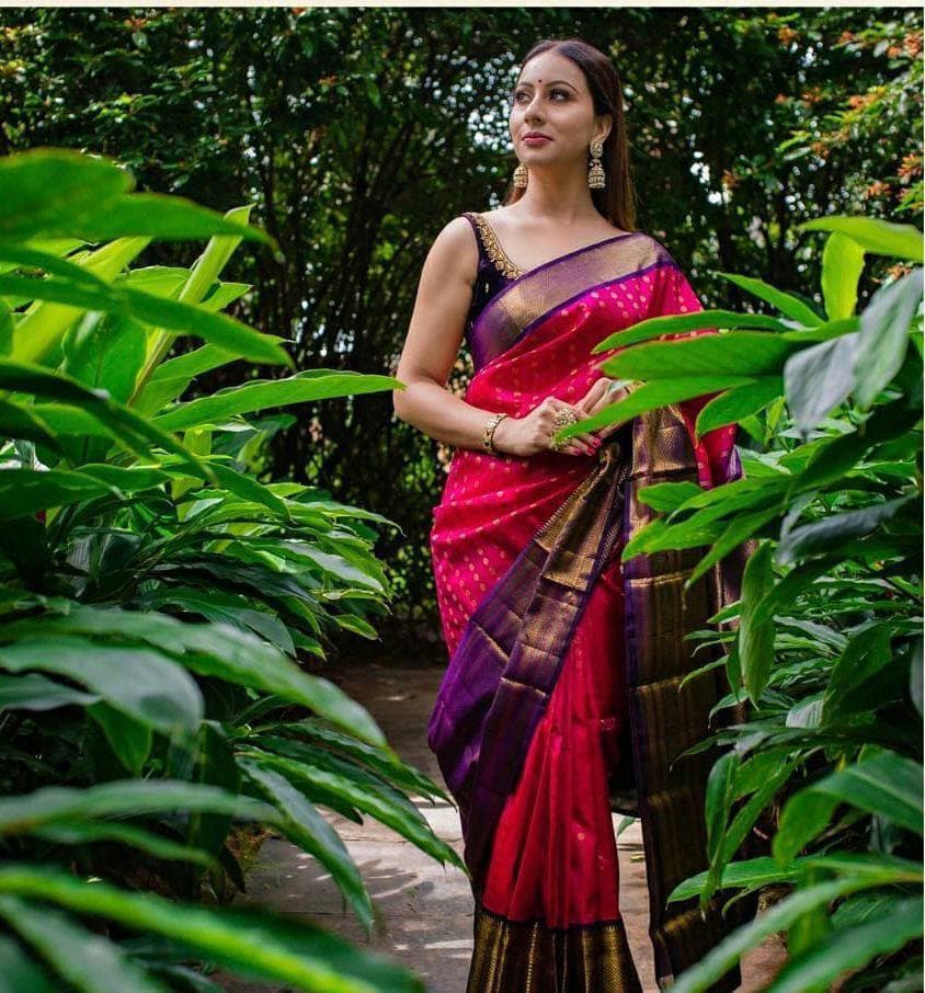 Seraphic Dark Pink Soft Banarasi Silk Saree With Ideal Blouse Piece