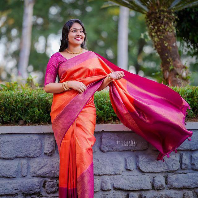 Murmurous Orange Soft Kanjivaram Silk Saree With Beautiful Blouse Piece