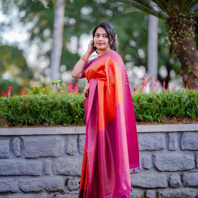 Murmurous Orange Soft Kanjivaram Silk Saree With Beautiful Blouse Piece