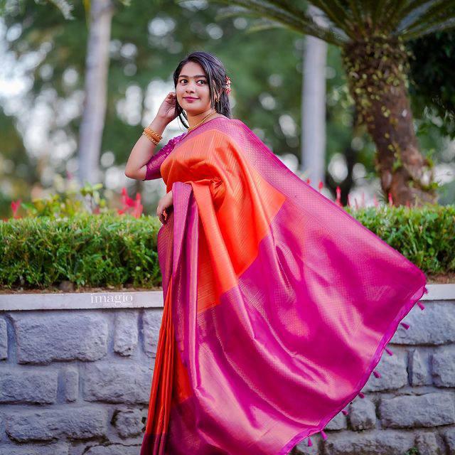 Murmurous Orange Soft Kanjivaram Silk Saree With Beautiful Blouse Piece