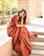 Rhapsody Wine Soft Kanjivaram Silk Saree With Enchanting Blouse Piece