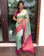 Scintillating  Sea Green Soft Banarasi Silk Saree With Adoring Blouse Piece