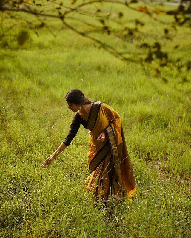 Panoply Yellow Soft Banarasi Silk Saree With Staring Blouse Piece