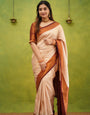 Magnificat Beige Soft Banarasi Silk Saree With Eloquence Blouse Piece