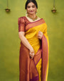 Improbable Golden Soft Kanjivaram Silk Saree With Desuetude Blouse Piece