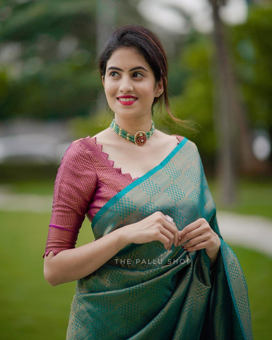 Vivacious Rama Soft Silk Saree with Cynosure Blouse Piece