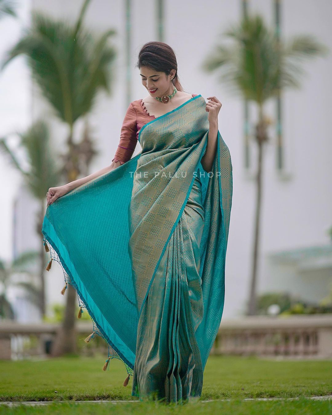 Vivacious Rama Soft Silk Saree with Cynosure Blouse Piece