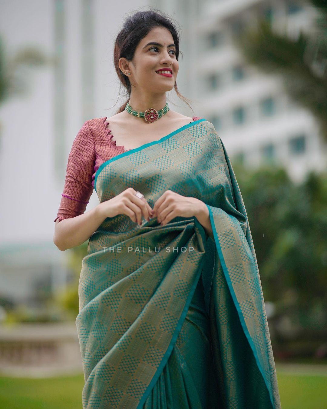 Vivacious Rama Soft Silk Saree with Cynosure Blouse Piece