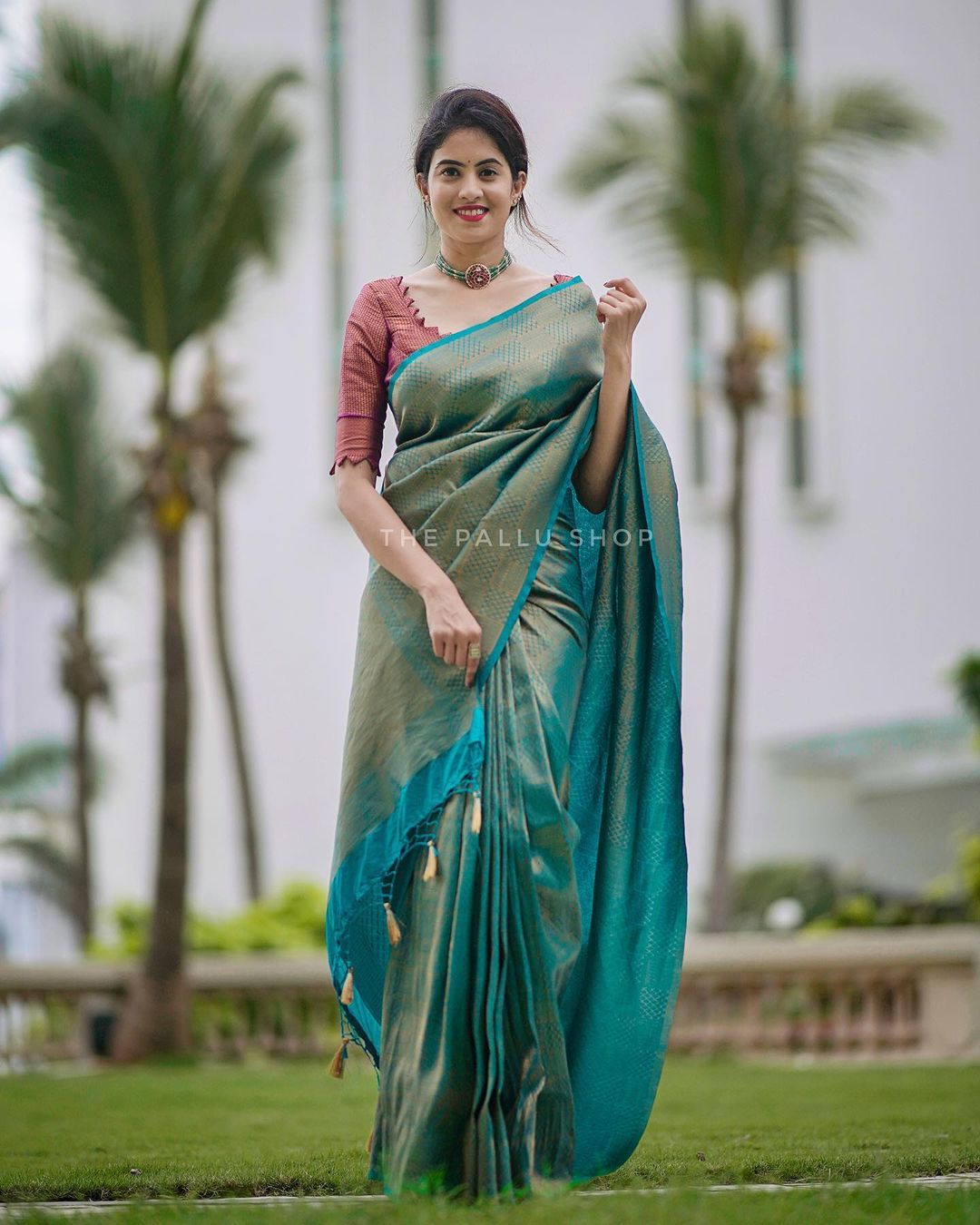 Vivacious Rama Soft Silk Saree with Cynosure Blouse Piece