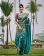 Vivacious Rama Soft Silk Saree with Cynosure Blouse Piece