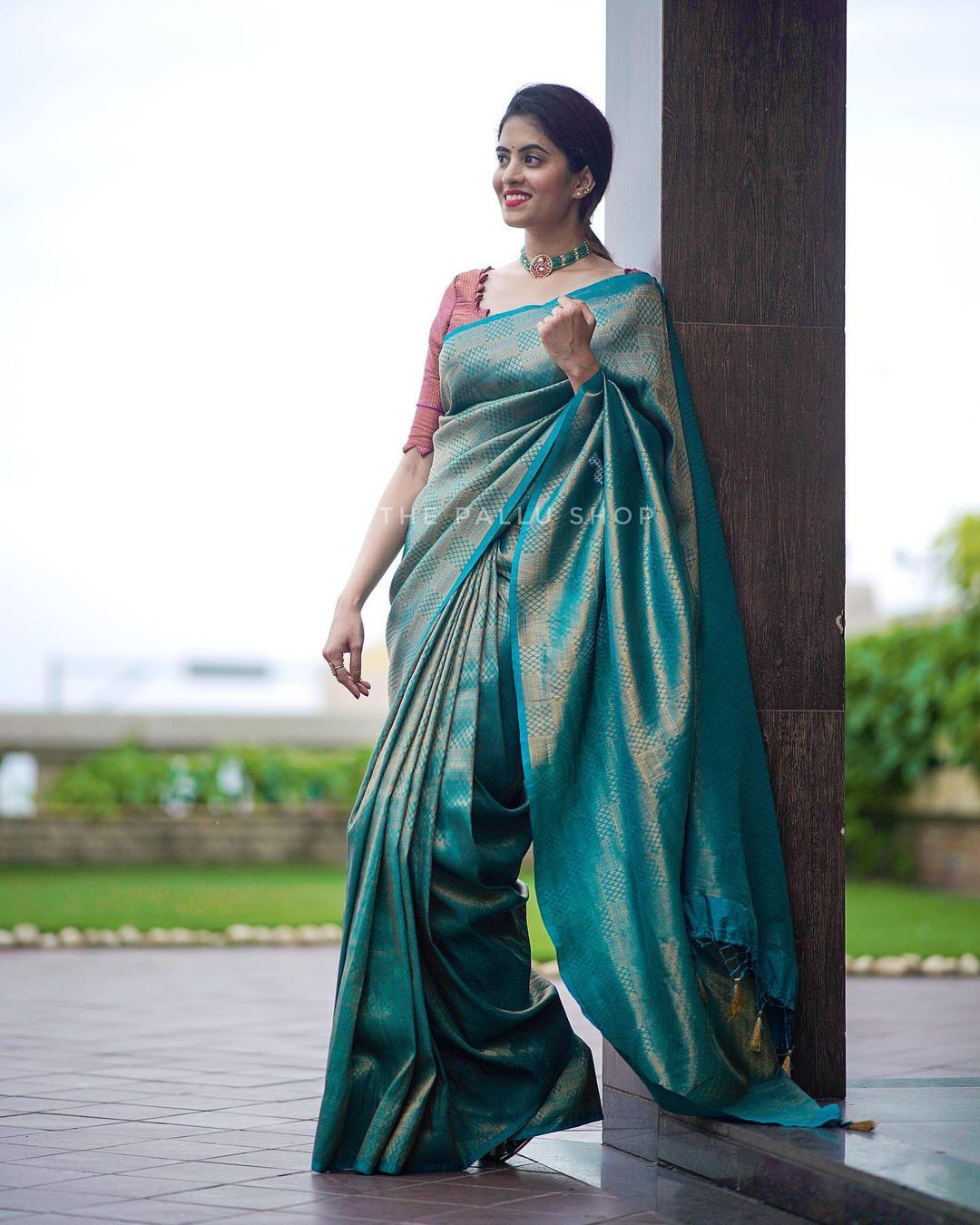 Vivacious Rama Soft Silk Saree with Cynosure Blouse Piece