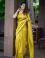 Glittering Yellow Soft Silk Saree with Excellent Blouse Piece