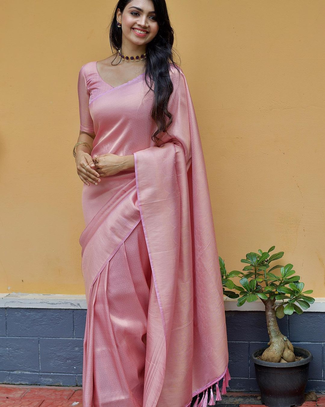 Unequalled Baby Pink Soft Silk Saree with Demesne Blouse Piece