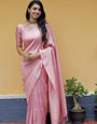 Unequalled Baby Pink Soft Silk Saree with Demesne Blouse Piece