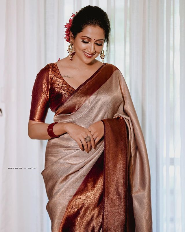 Palimpsest Beige Soft Silk Saree with Lissome Blouse Piece