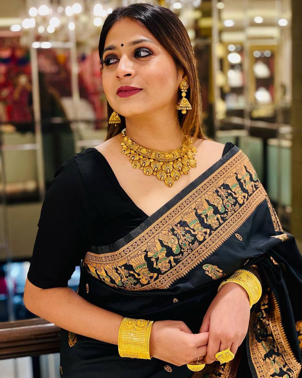 Dalliance Black Soft Banarasi Silk Saree With Gratifying Blouse Piece