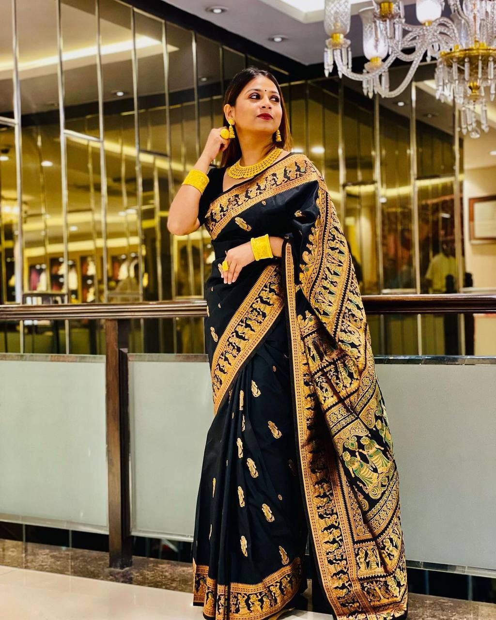 Dalliance Black Soft Banarasi Silk Saree With Gratifying Blouse Piece