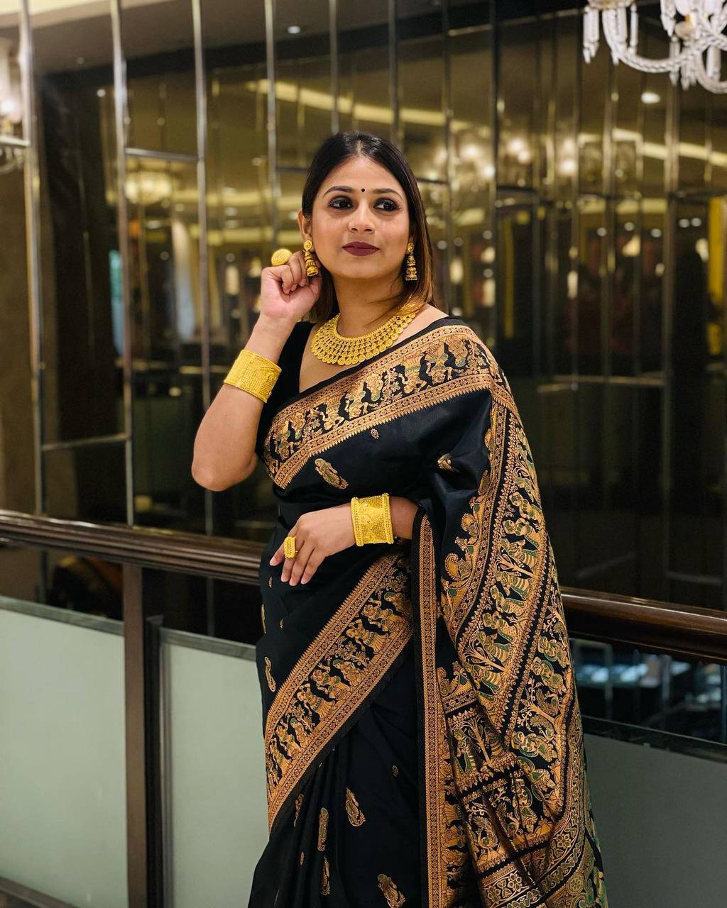 Dalliance Black Soft Banarasi Silk Saree With Gratifying Blouse Piece