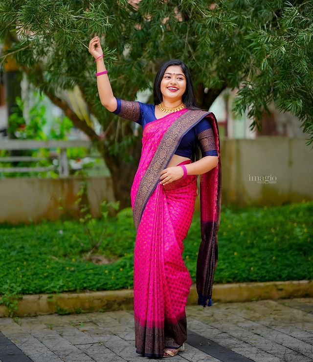 Ratatouille Dark Pink Soft Silk Saree With Unequalled Blouse Piece