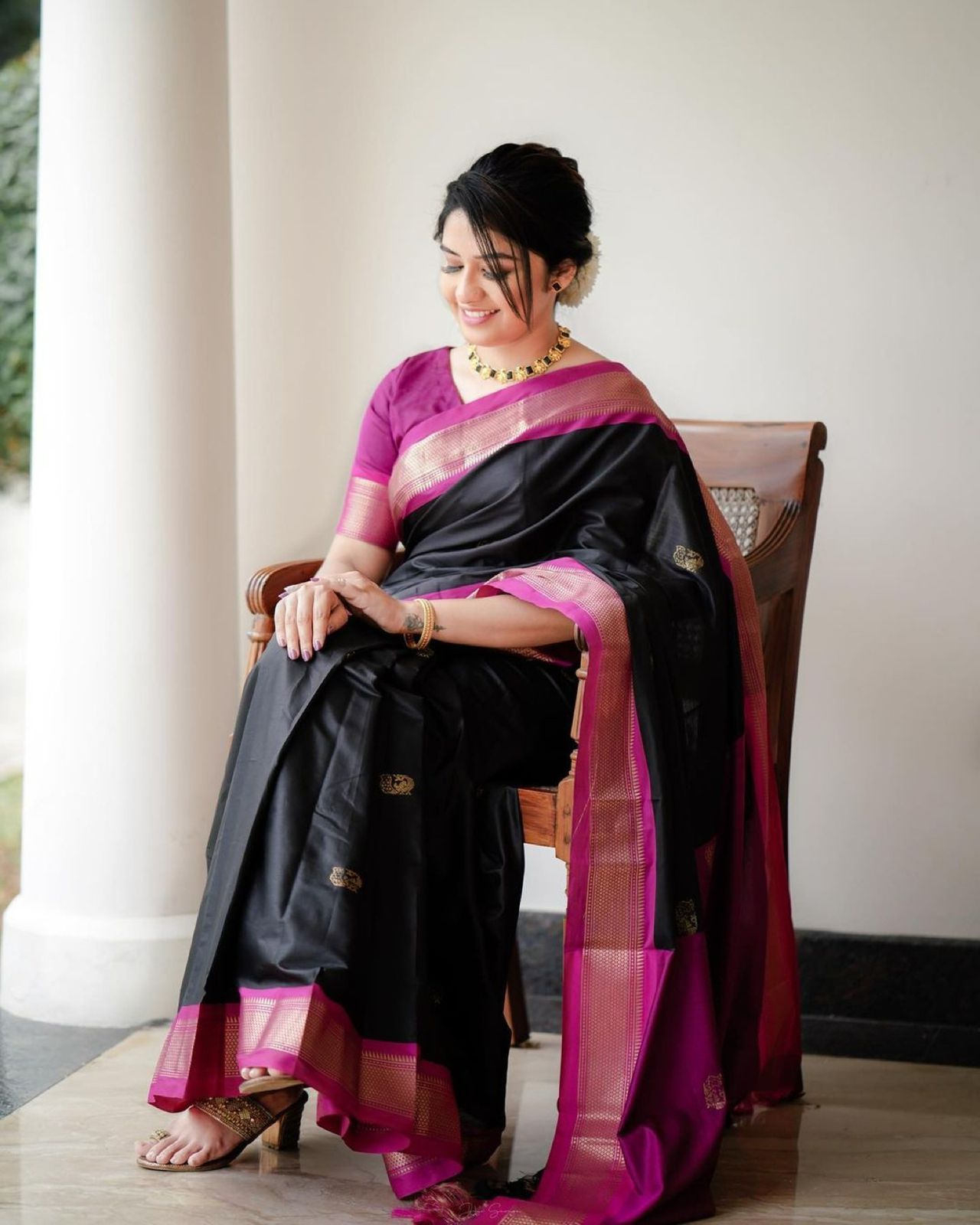 Embellished Black Soft Banarasi Silk Saree With Girlish Blouse Piece