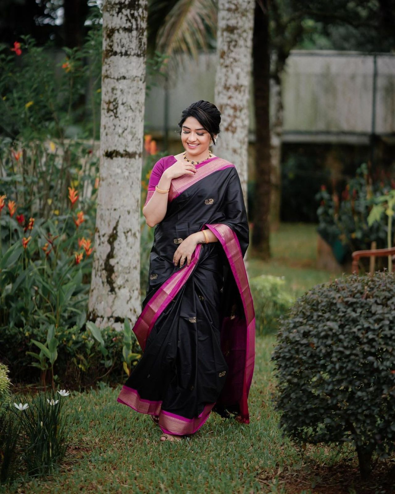 Embellished Black Soft Banarasi Silk Saree With Girlish Blouse Piece