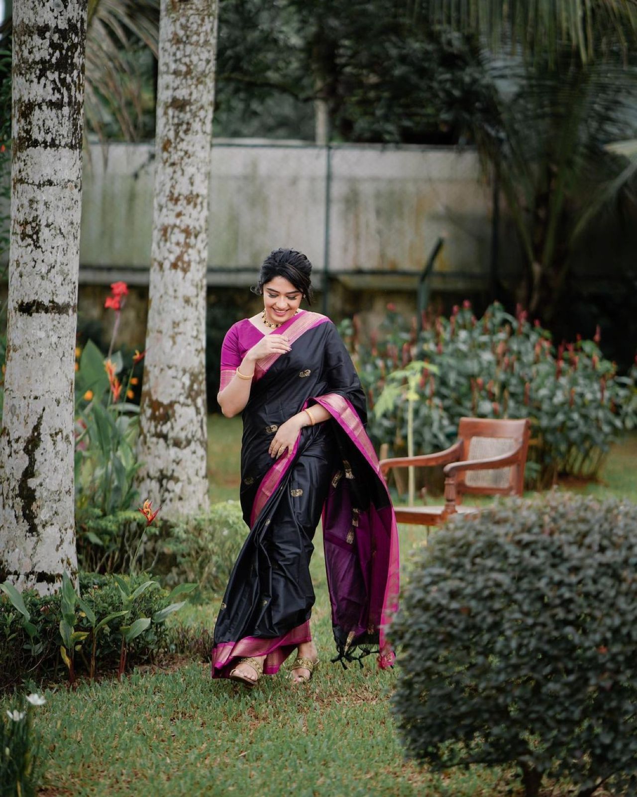 Embellished Black Soft Banarasi Silk Saree With Girlish Blouse Piece