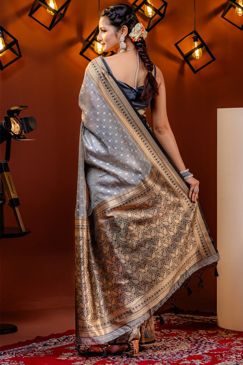 Panache Grey Soft Silk Saree With Marvellous Blouse Piece