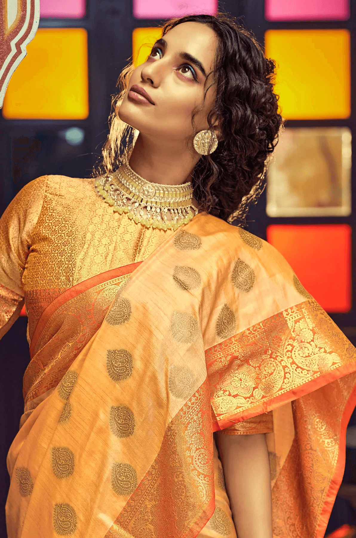 Innovative Orange Soft Banarasi Silk Saree With Phenomenal Blouse Piece