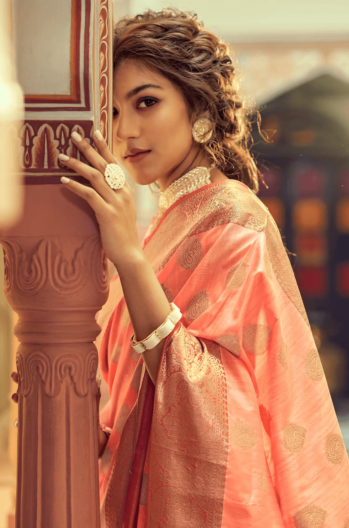 Marvellous Peach Soft Banarasi Silk Saree With Adorable Blouse Piece