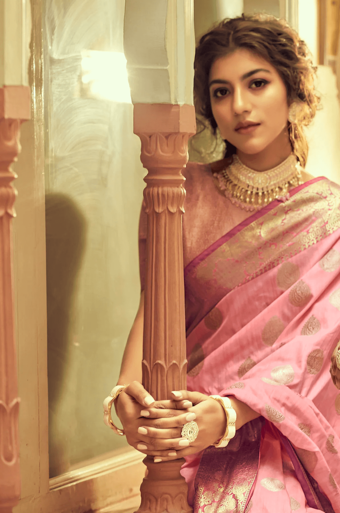 Stunning Pink Soft Banarasi Silk Saree With Hypnotic Blouse Piece