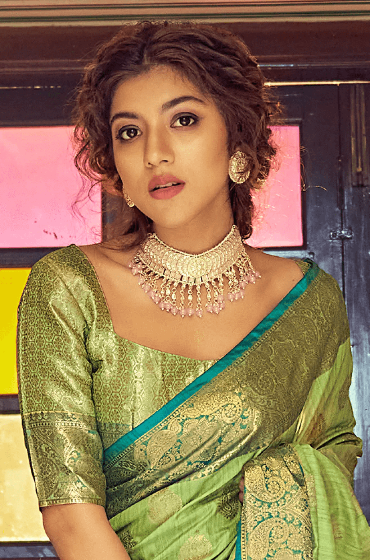 Trendy Pista Soft Banarasi Silk Saree With Majesty Blouse Piece