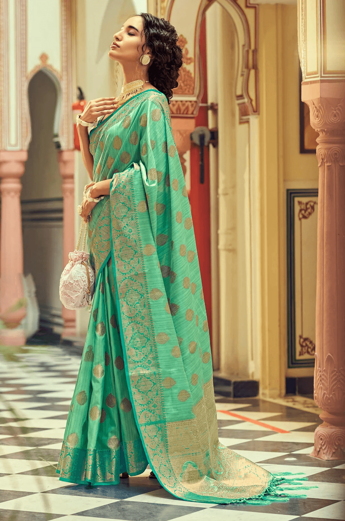Nectarous Sea Green Soft Banarasi Silk Saree With Fancifull Blouse Piece