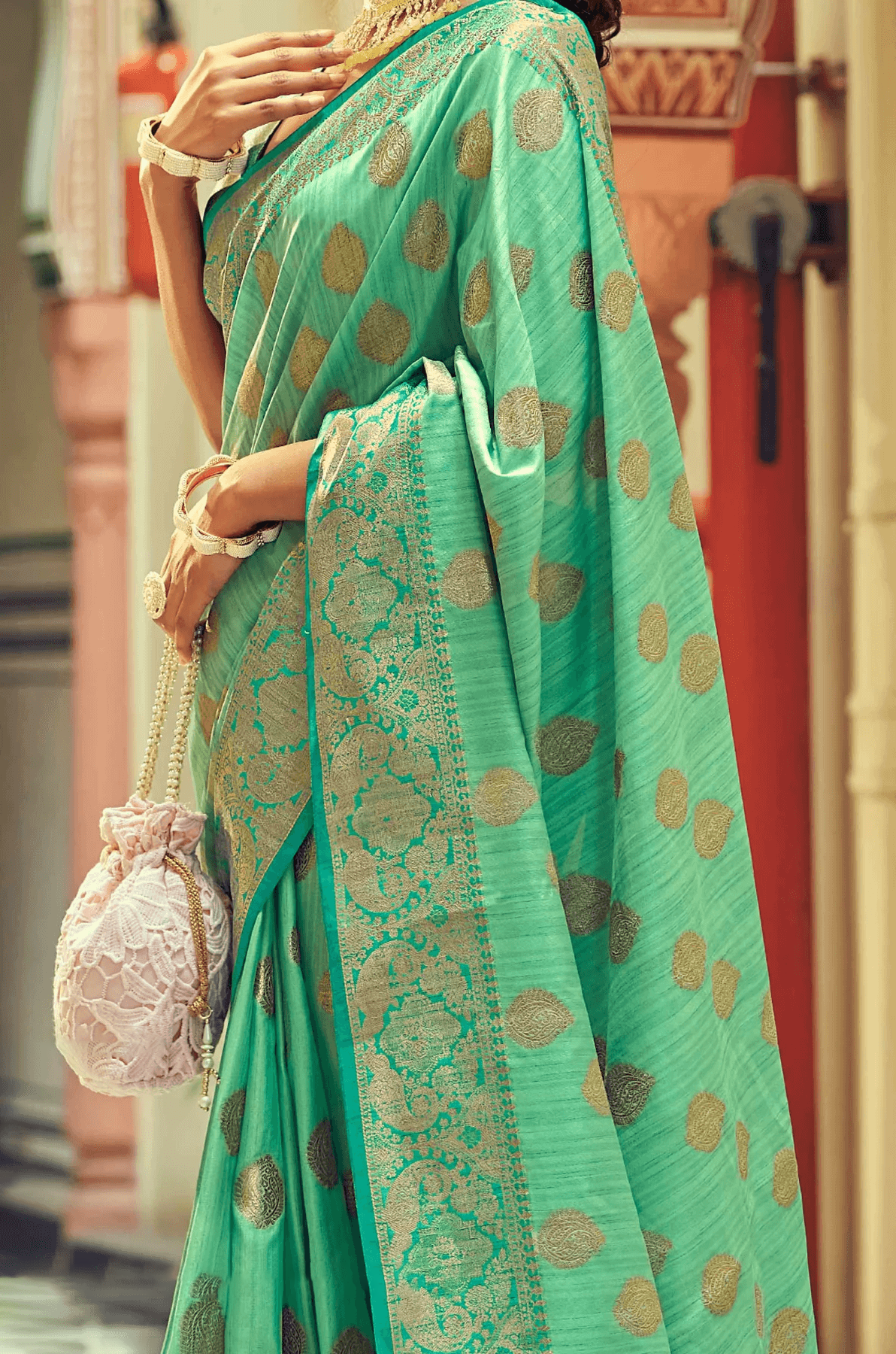 Nectarous Sea Green Soft Banarasi Silk Saree With Fancifull Blouse Piece
