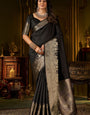 Piquant Black Pure Banarasi Silk Saree With Angelic Blouse Piece