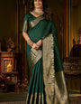 Seraphic Dark Green Pure Banarasi Silk Saree With Scrumptious Blouse Piece